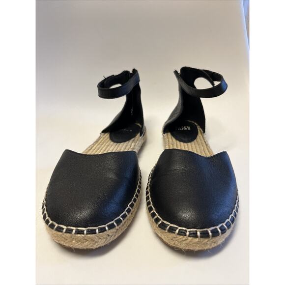 Eileen Fisher Woman's 9 Lala Espadrille Flat Sandals Ankle Strap Black Leather - Picture 5 of 15
